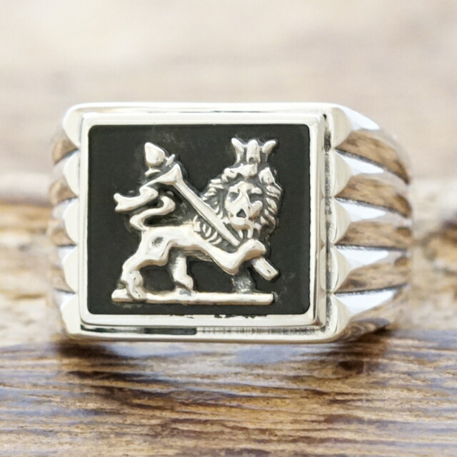 楽天市場】ジャー ライオン オニキス リング印台 指輪 シグネット