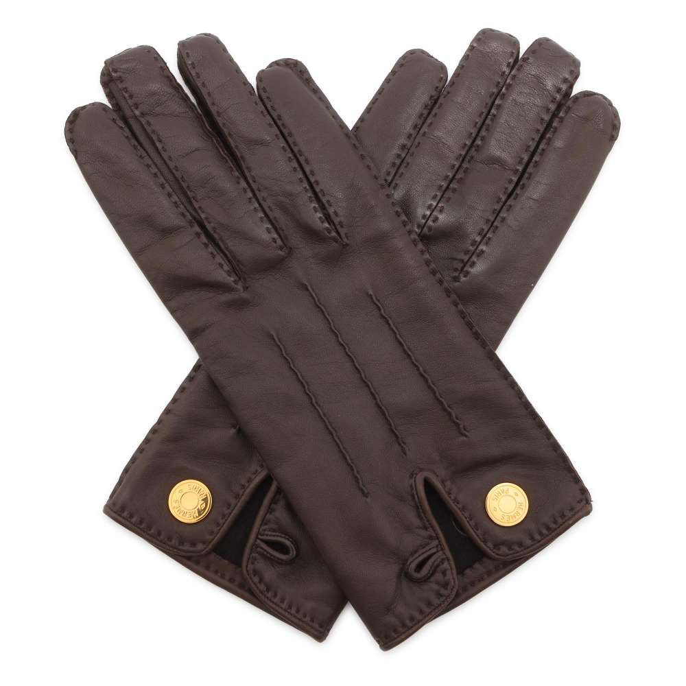 HERMES エルメス セリエ グローブ 手袋 レザー ブラウン レデ