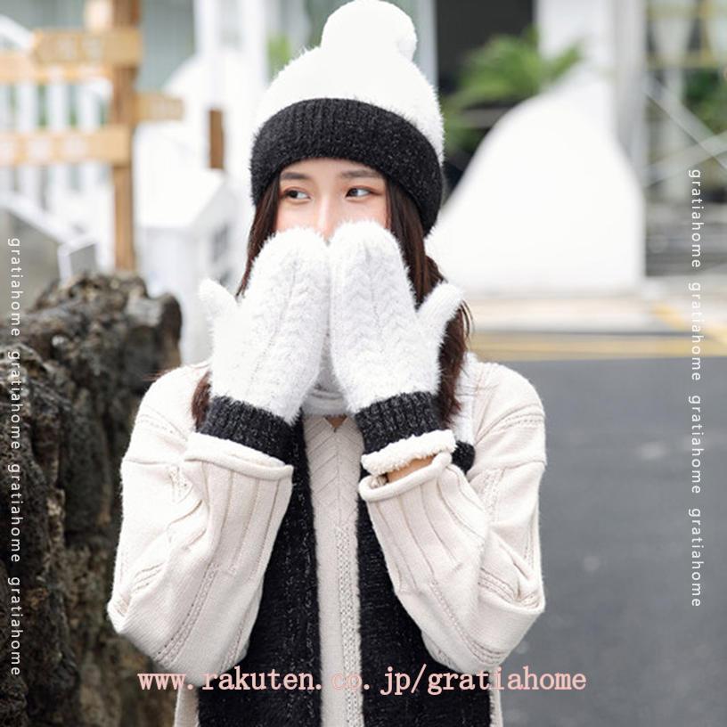 楽天市場】ニット帽子 マフラー 手袋 冬物 3点セット レディース 手袋