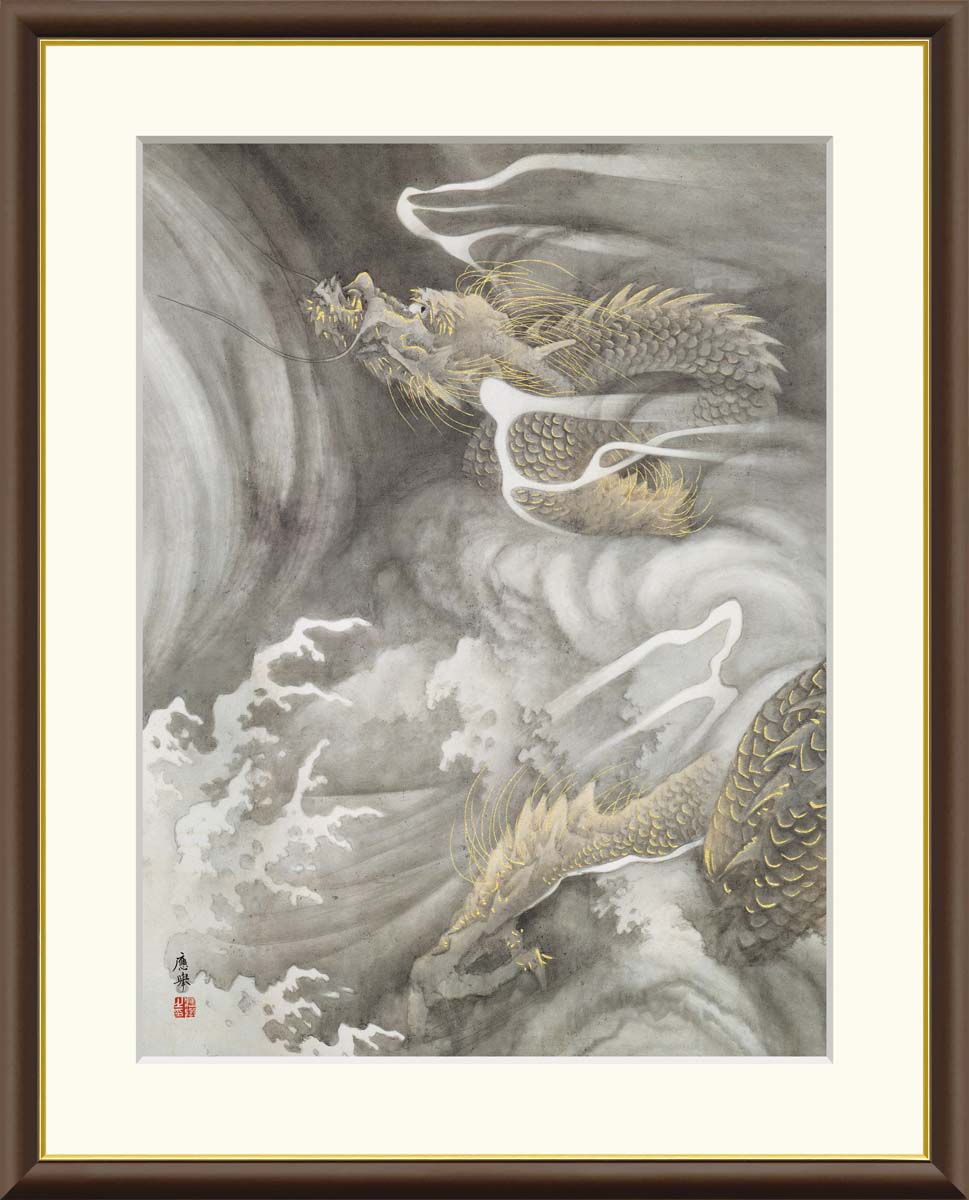 龍神 日本画 木製フレーム付き 楽天市場】龍（日本画｜絵画）：アート
