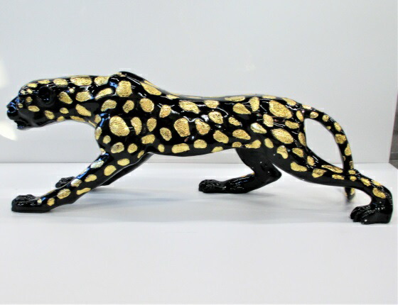 楽天市場】ヒョウ 置物 レオパード W105 H38cm ブラック ゴールド