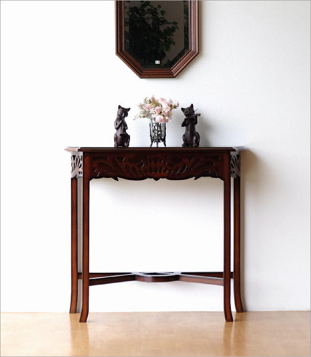 楽天市場】マホガニー無垢材コンソールテーブル 木製 花台
