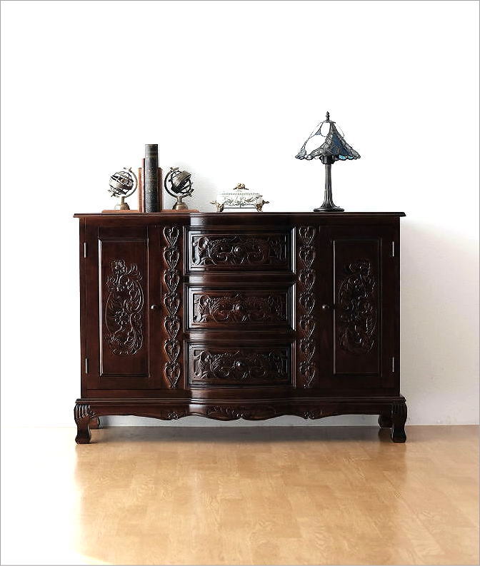 楽天市場】キャビネット アンティーク 家具 木製 サイドボード 棚 完成