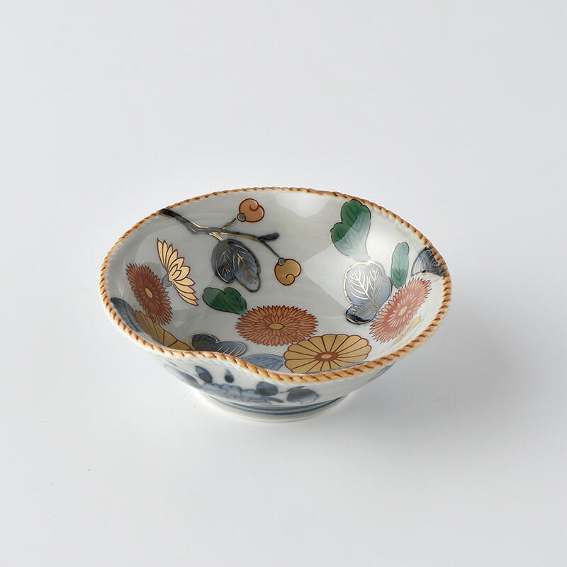 丼 鉢 色絵付 古伊万里 花 菊 ザクロ 窯傷 時代 丼 鉢 色絵付 古伊万里