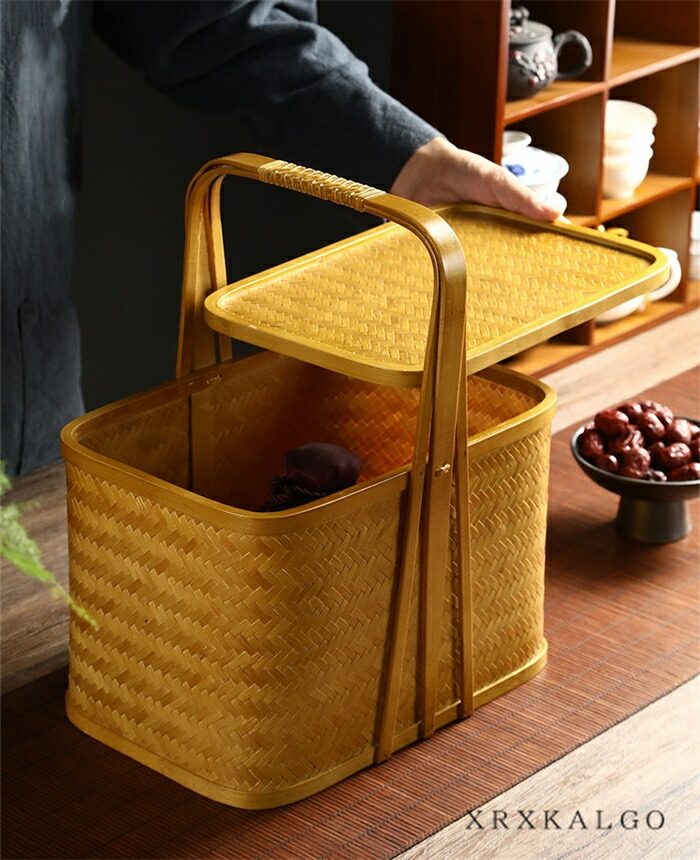 楽天市場】【34cm*19cm*29cm】送料無料 竹かご 竹 バスケット 蓋付き