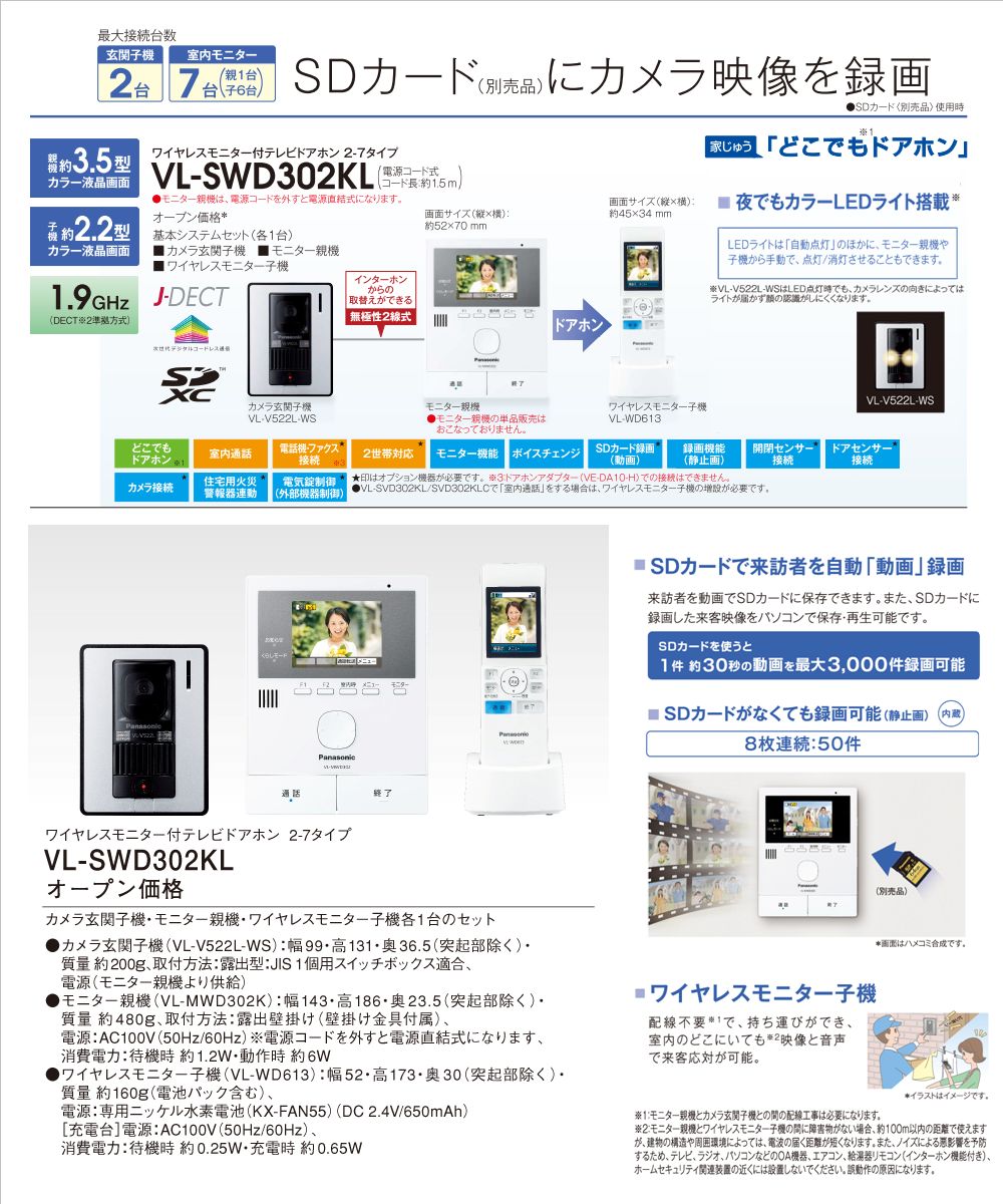 楽天市場】パナソニック【VL-SWD302KL】どこでもドアホン □ワイヤレス