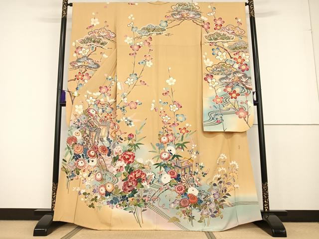 着物□小振袖 流水桜文 暈し染め 金彩 洗える着物 プレミアム古典 吉澤