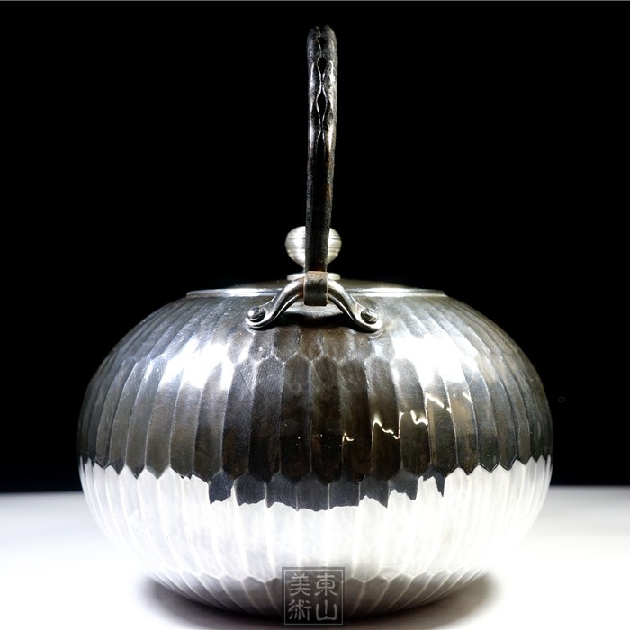 純銀製 菊文様 玉石摘 急須 銀瓶 煎茶道具 純銀製 菊筋文 玉石摘 急須