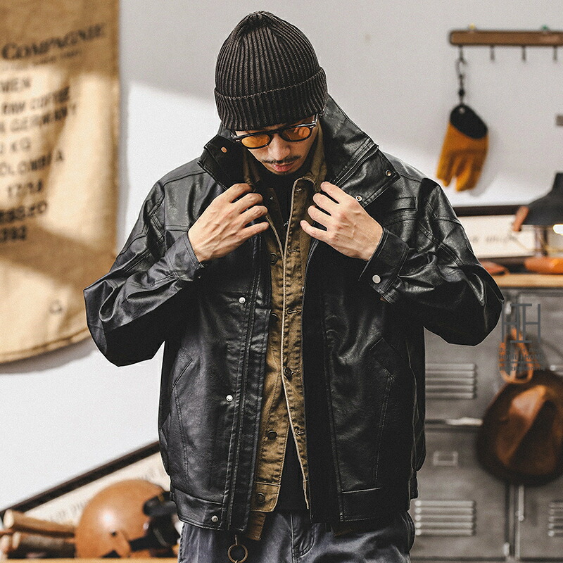 ブラックレザーシングルライダースジャケット LL ブラックレザー