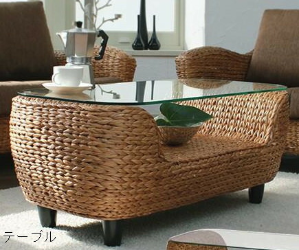 ラタン テーブル 家具 ハワイ ハワイラブ ホワイトラタン ガラス天板