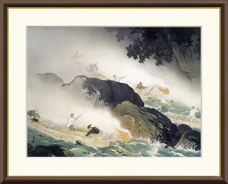 川合玉堂 木版画 古寺の春 版画24×18cm 額44×37cm 川合玉堂 木版画