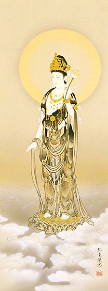 楽天市場】観音様の掛け軸 雲上聖観音 慈愛の眼差しで衆生を救う 仏画