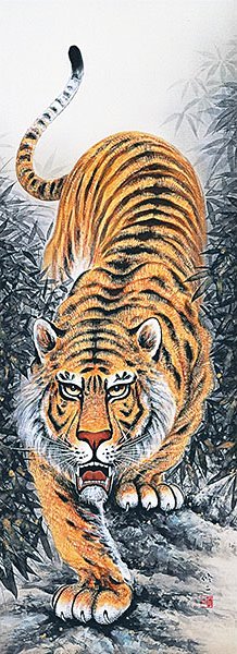 楽天市場】虎の掛け軸 猛虎 百獣を圧する力強さ 家運隆盛の掛け軸 高級
