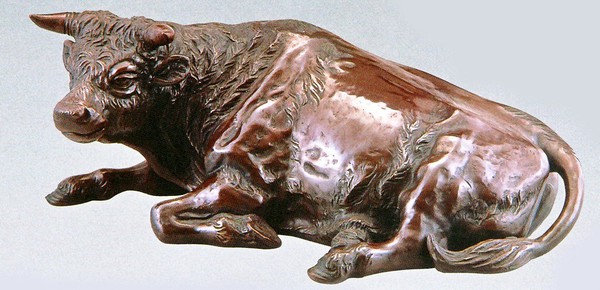 純一郎作青銅製重さ30キロ牛の置物