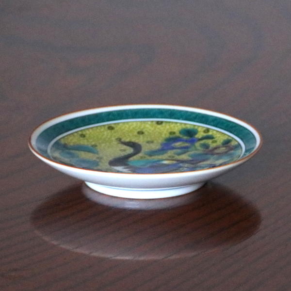 九谷焼 名工 二代 【山岸 政山】青九谷 吉田屋双鳥図 飾皿