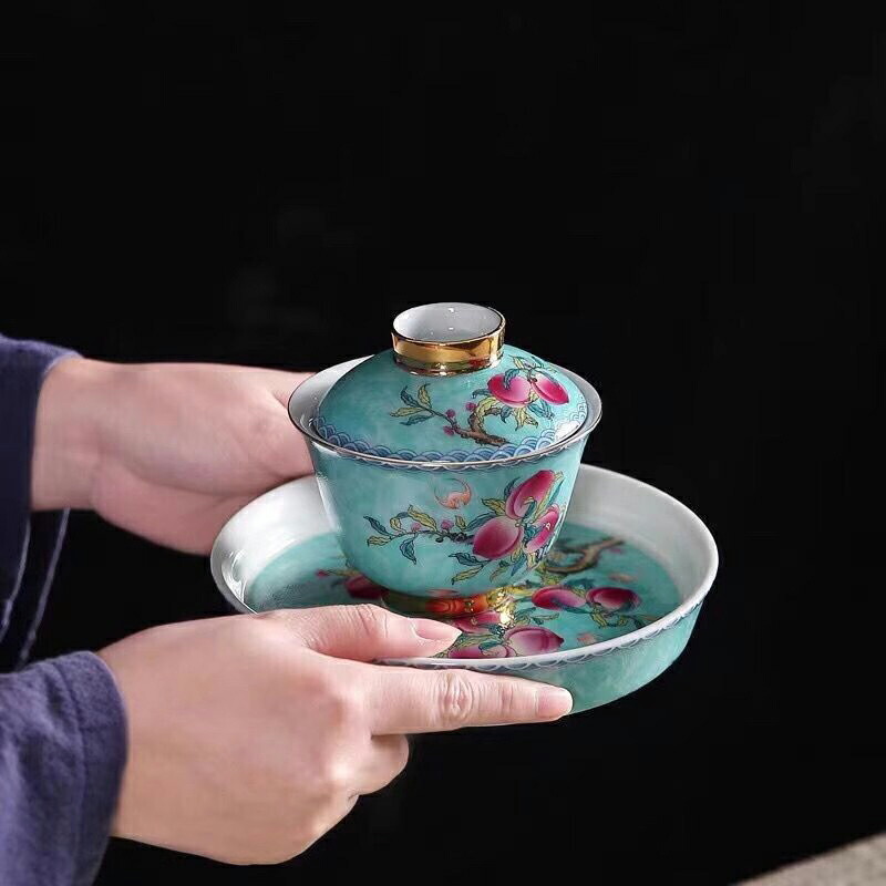 鯖龍紋三才蓋碗 中国茶器 景徳镇 蓋付き茶器 飲茶食器 煎茶