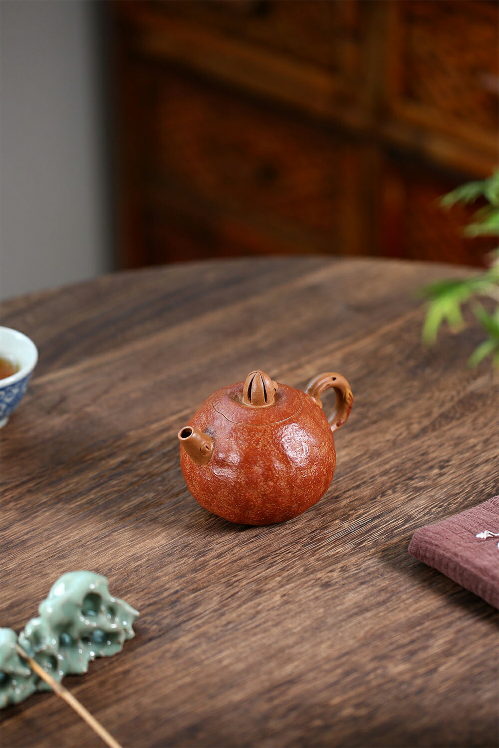 中国花間伴咏月下侶吟紫砂朱泥急須茶壷MR7654