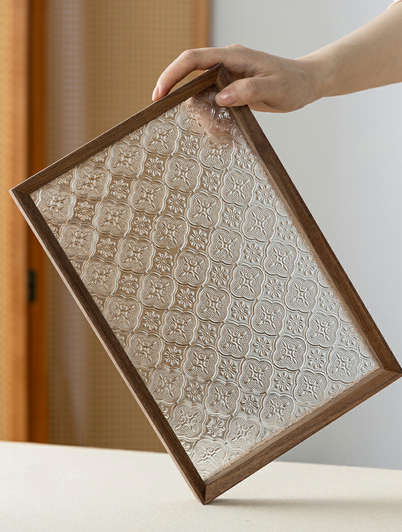 楽天市場】IwaiLoft 銘木 トレー ガラス ティートレー フローラガラス