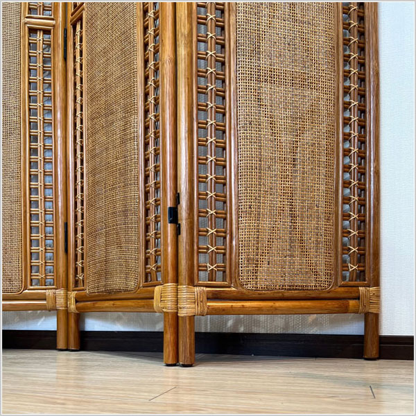 昭和レトロ 籐 ラタン 4連 パーテーション 衝立 目隠し 間仕切り