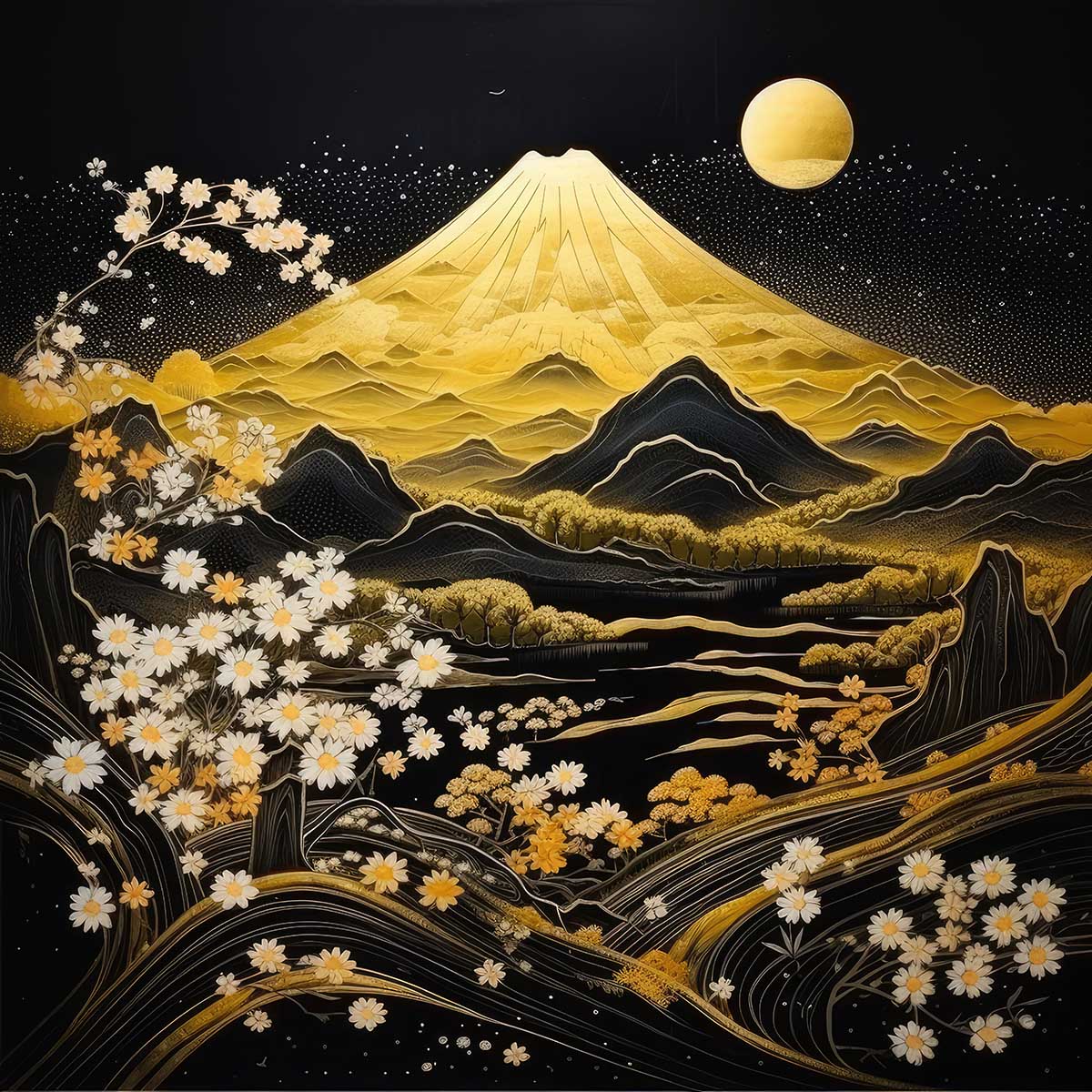 富士山絵画新春特価☆金富士金龍 金運上昇に特化 尺4判大額絵画縁付き