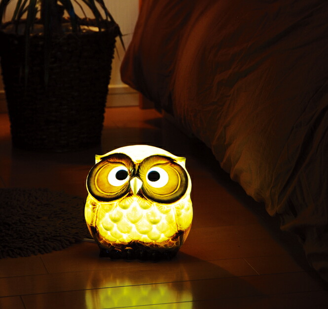 極美品趣あふれる 信楽焼 陶照明 フクロウ灯 枝乗りフクロウ 713