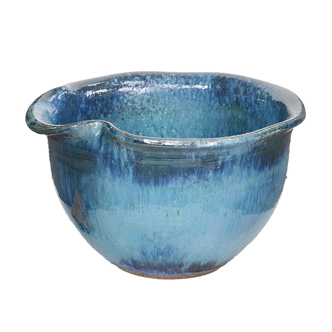 新品 ∅50 特大 陶器 睡蓮鉢 手造り メダカ鉢 難有 ラピスブルー 青LDB