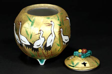 九谷焼 香炉 奥の細道黄釉香炉 工芸品 九谷焼 香炉 奥の細道黄