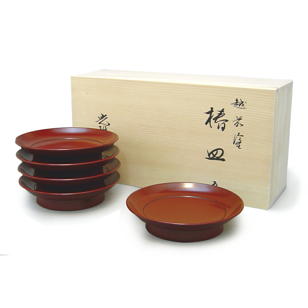輪島塗 銘々皿 椿皿 菓子皿 5枚 古代朱 市中佑佳 氏 日展特選作家