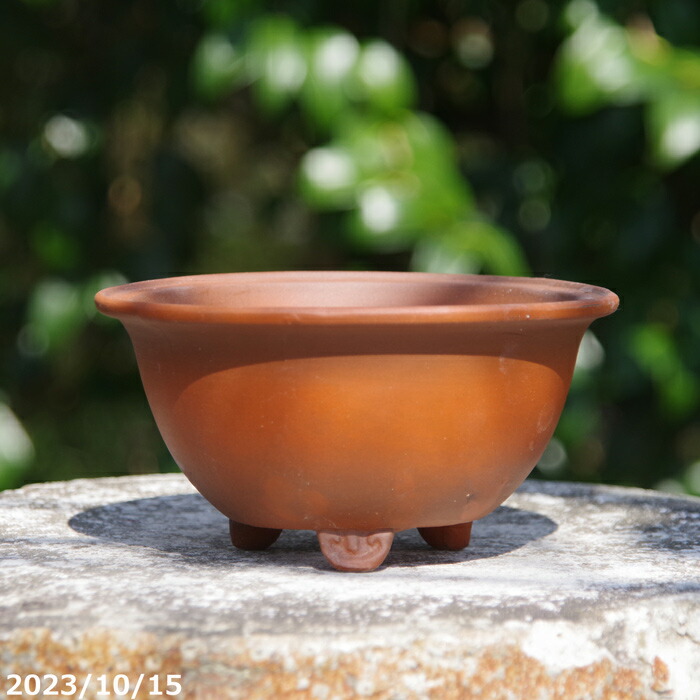 K1988☆【丸型 盆栽鉢 】 中国古盆器 在銘 朱泥 鉢 時代物 丸形 朱泥鉢