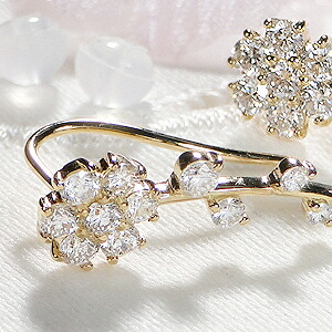 アガット フラワーモチーフ ゴールドピアスとクウォーツチャームの