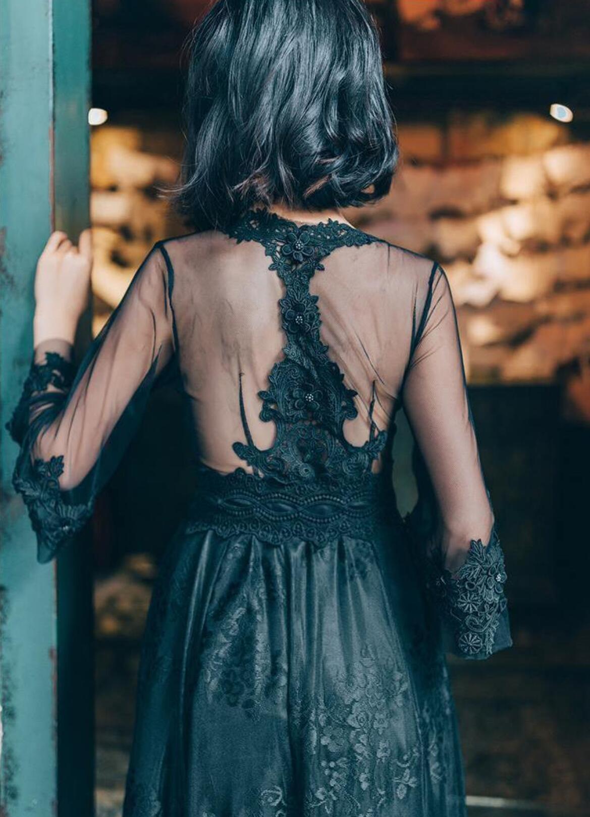 楽天市場】ロング丈 ワンピース レース Vネック 七分袖 フリル