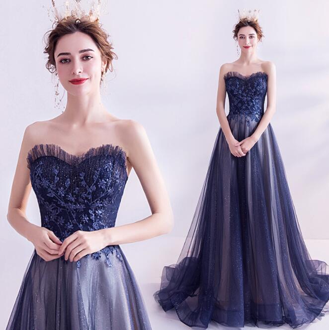 楽天市場】パーティドレス ロング丈 マキシ丈 青 紺色系 カラードレス