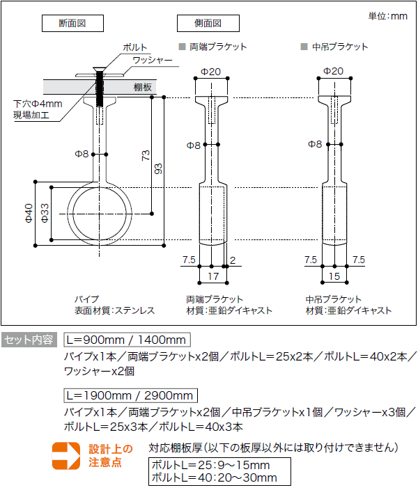 楽天市場】パイプセットC（上吊） Φ32 長さ1400（HPC-B32-1400） 南海