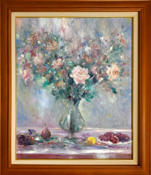 絵画 インテリア 額付(黒) 油絵 uF6-060203 静物 カップとレモン 絵画