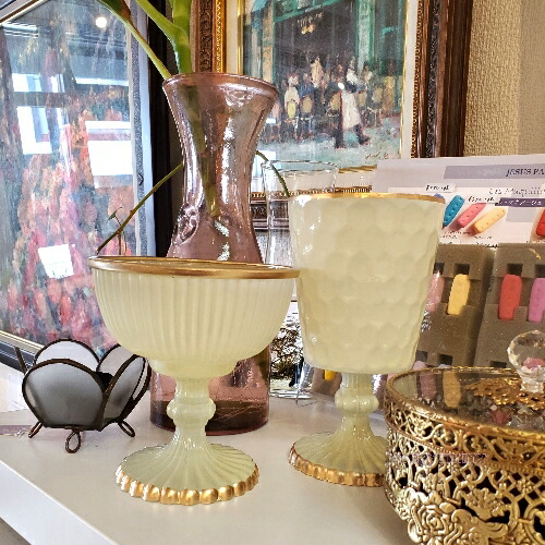 楽天市場】フラワーベース アンティークホワイト×ゴールド High ガラス