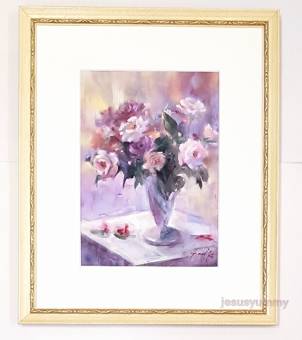 白い花の水彩画 シルバーフレーム 白い花の水彩画 シルバーフレーム