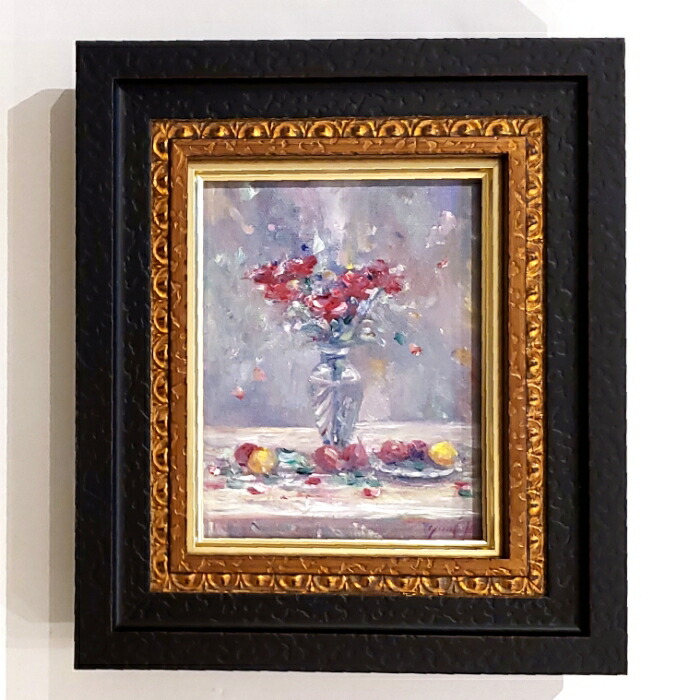 薔薇の花 肉筆 油彩 絵画 美術品 インテリア 真作 静物画 作家証明書