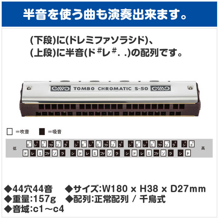 楽天市場】ハーモニカ トンボ No.S-50 トンボ・シングル クロマチック