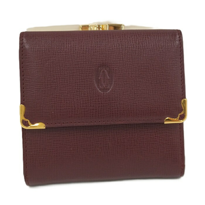 楽天市場】【中古】Cartier 3つ折り 財布 がま口 ボルドー L3000163