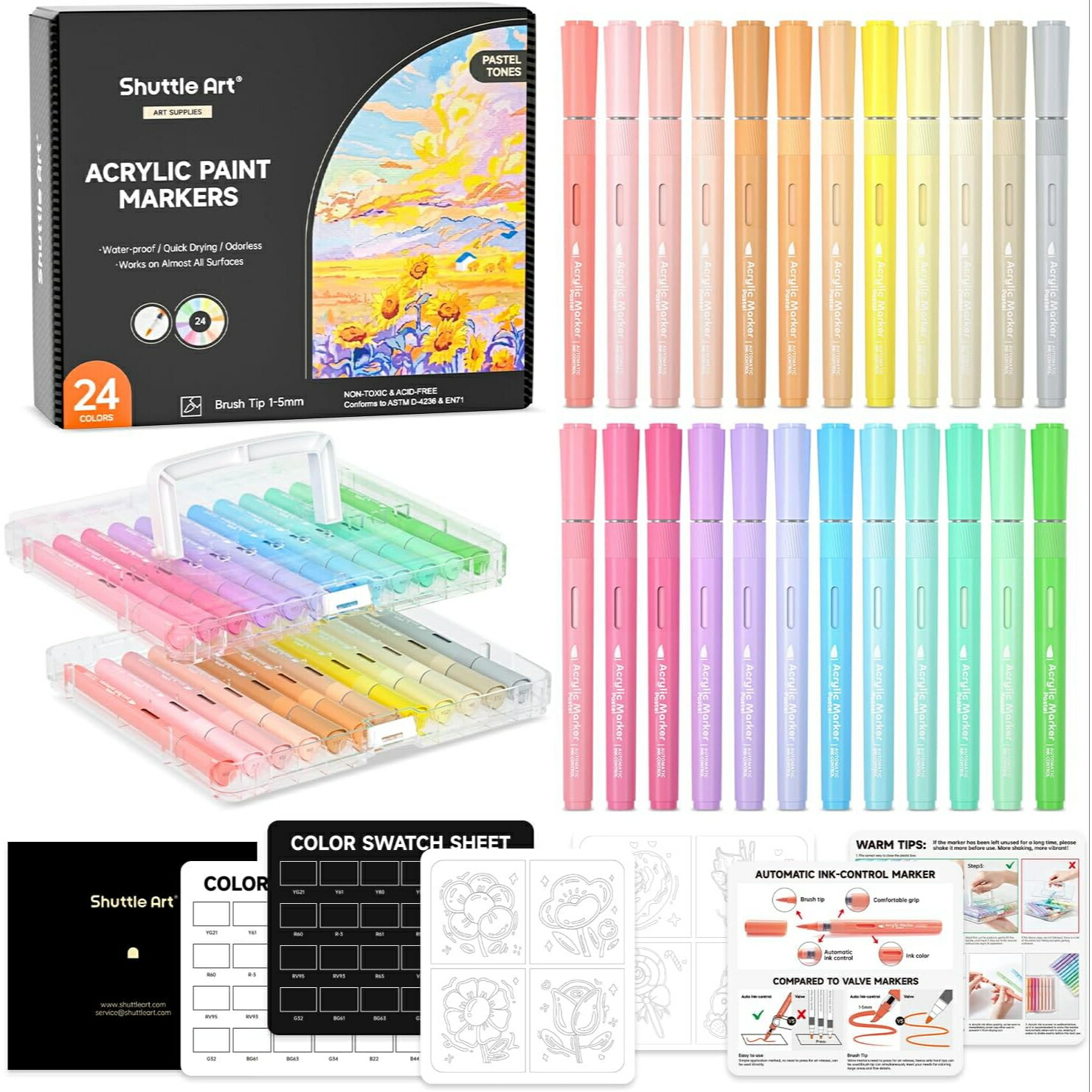 楽天市場】【送料無料】Shuttle Art アクリルマーカー パステル24色