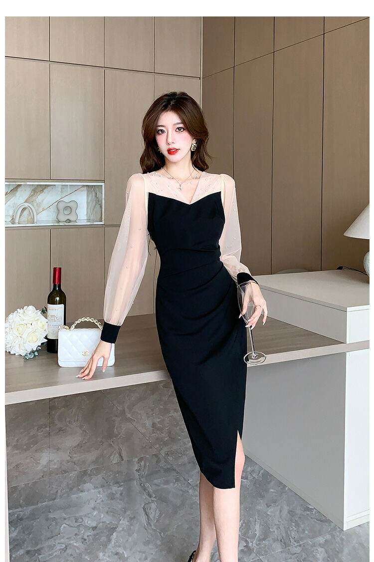 楽天市場】お呼ばれドレス ワンピース パール付き シースルー