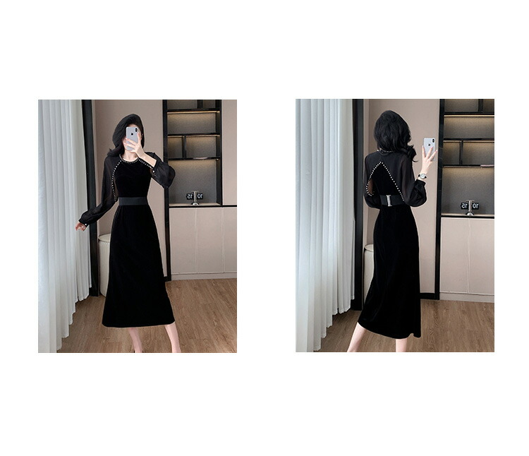 楽天市場】ベロア パーティードレス シア— ボリューム袖 タイト