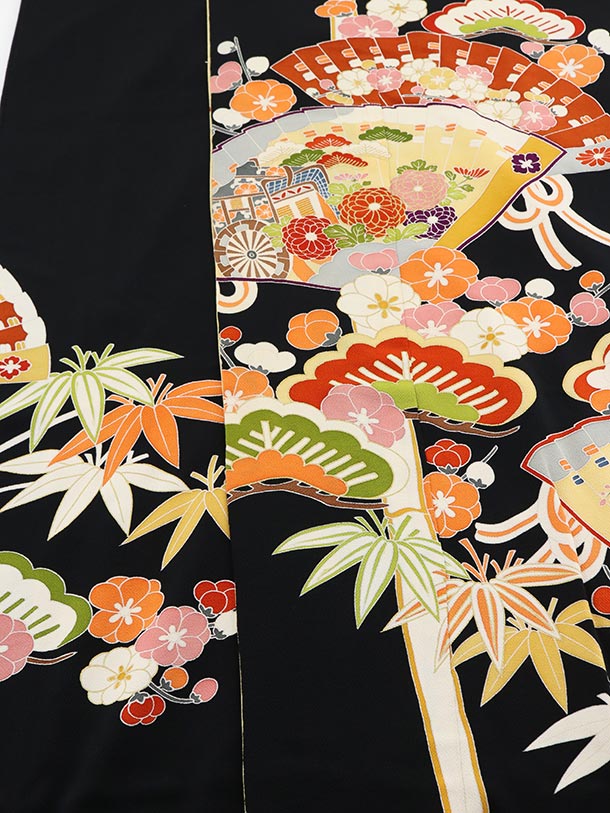 楽天市場】レンタル 黒引き振袖 着物 神社婚 和装 1AJ0361 扇面に