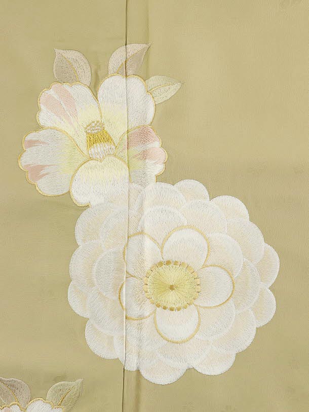 楽天市場】訪問着レンタルtc951 ベージュ地 刺繍 大花椿(化繊) 新品