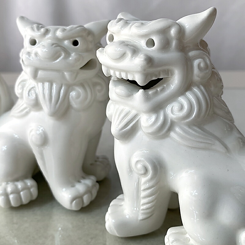 琉球 沖縄 シーサー 一対 陶器 白磁 白釉 骨董 年代物 vintag 楽天市場