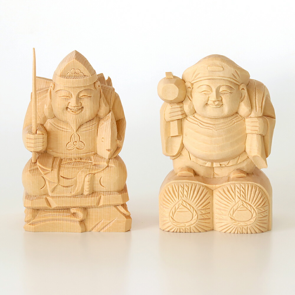 楽天市場】仏像 【総白木】 恵比寿・大黒天 台無し 3.5寸 木彫 仏像