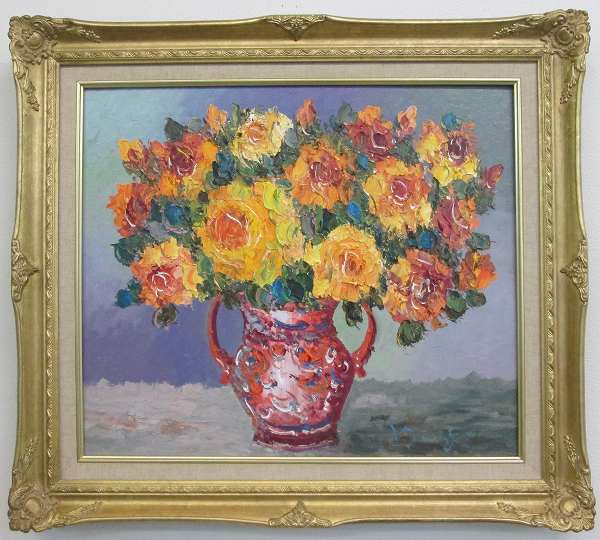 黄色のバラ 油彩画 静物画 写実絵画 黄色のバラ 油彩画 静物画 写実絵画