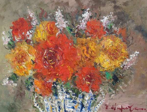 渡部ひでき 薔薇 油彩画 厚塗りの絵具 洋画 定番人気，低価 真作□油彩