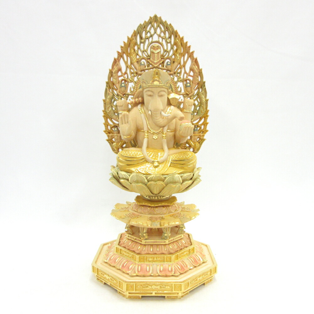 楽天市場】仏像 歓喜天 ガネーシャ 座像 3.0寸 飛天光背 八角台 桧木