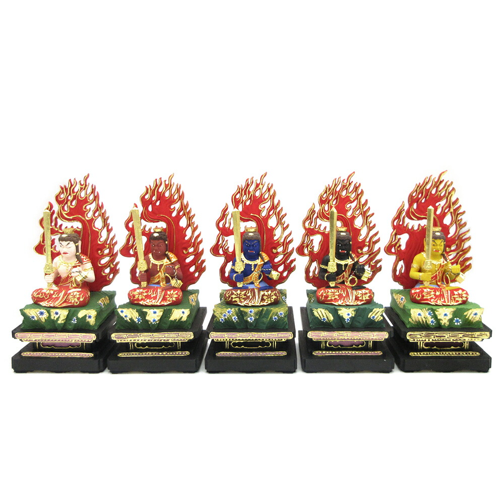 楽天市場】仏像 五色不動明王 2.0寸 四角台 火焔光背 桧木彩色 不動